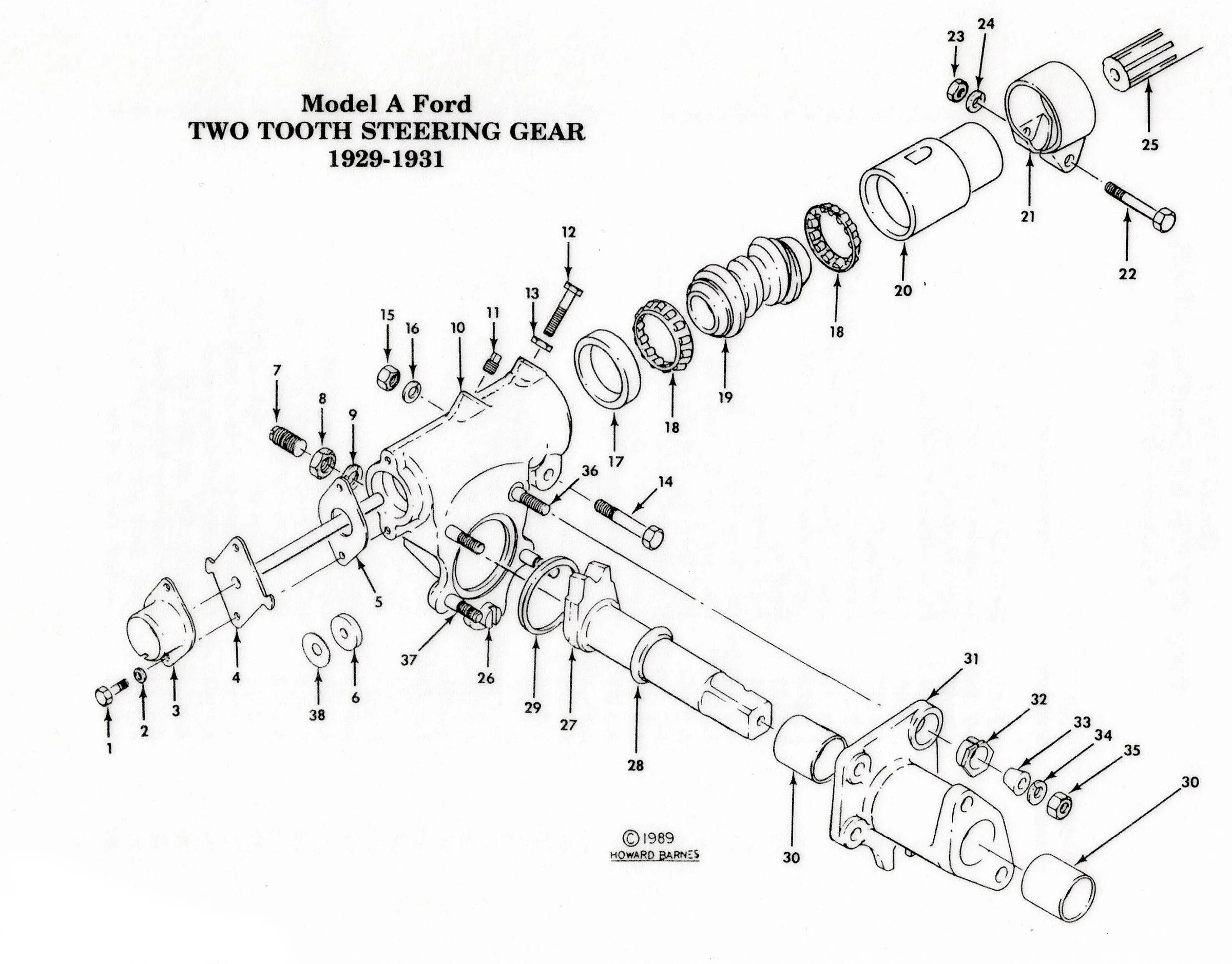 1929-31 Two-Tooth Steering Gear exploded diagram