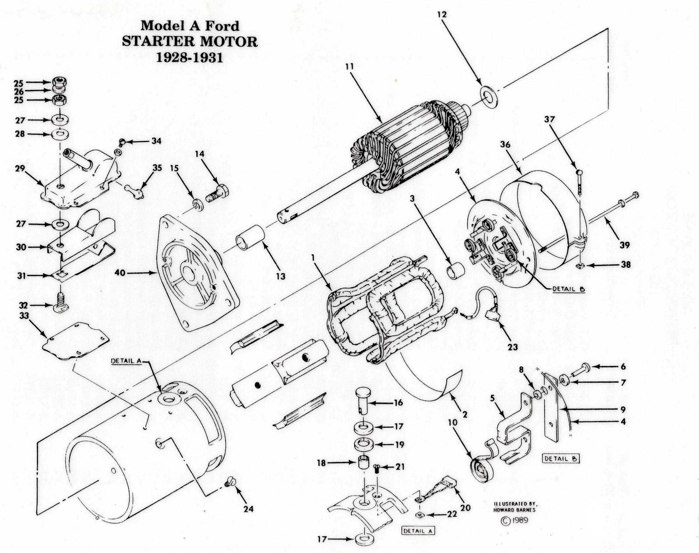Starter Motor 1928-1934 4 Cylinder exploded diagram