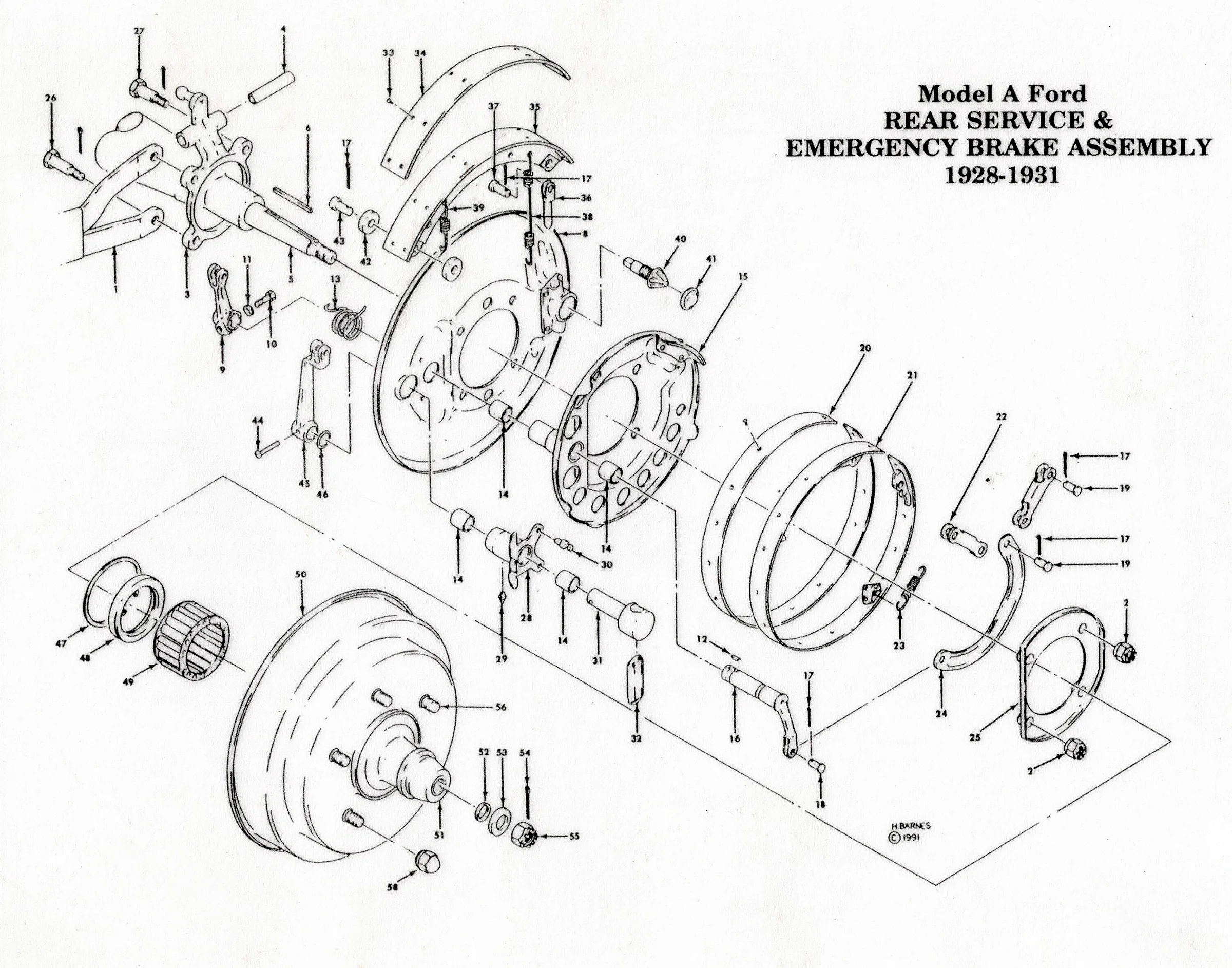 Rear Service & Emergency Brake Assembly exploded diagram