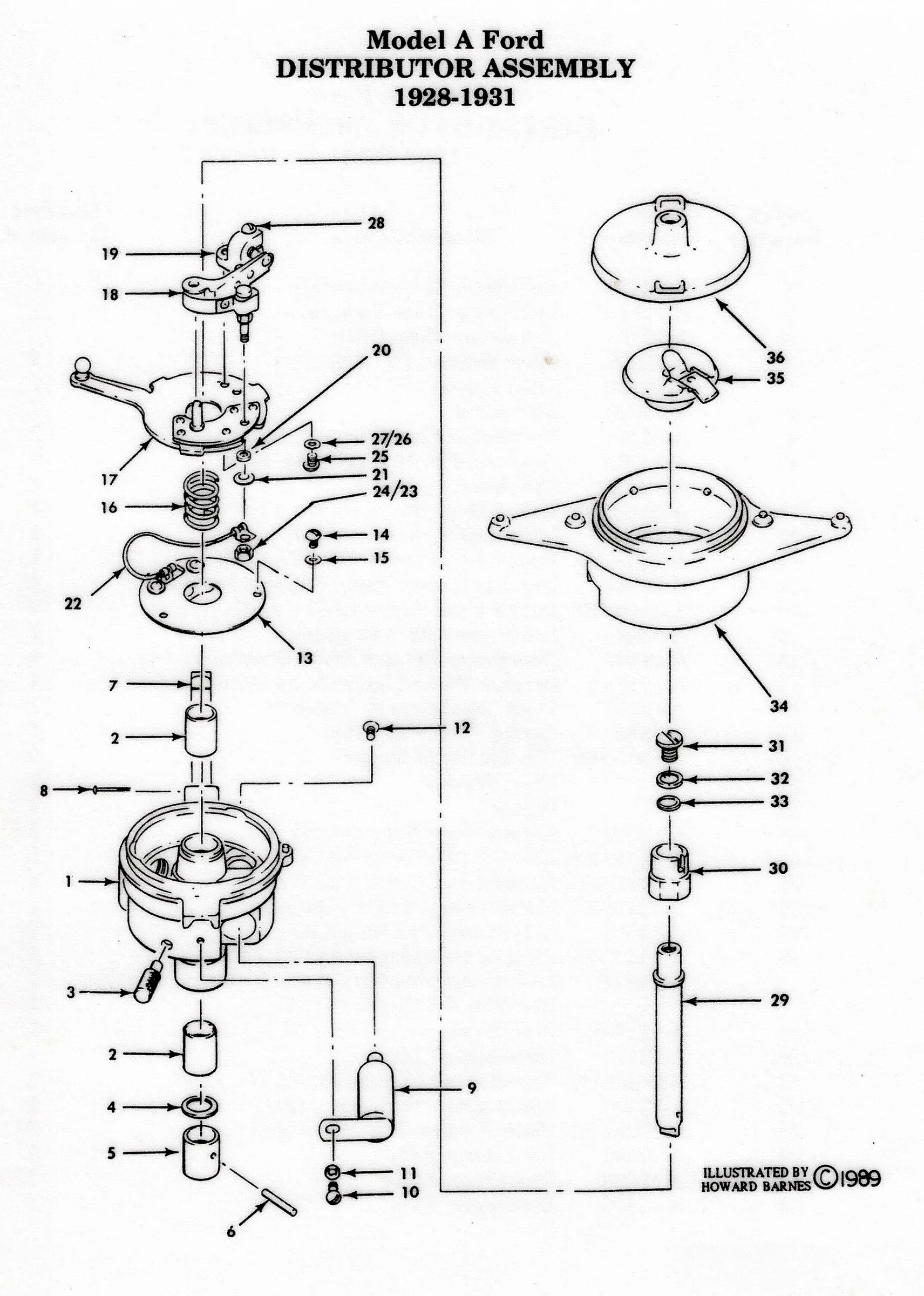 Model A Distributor Assembly exploded diagram