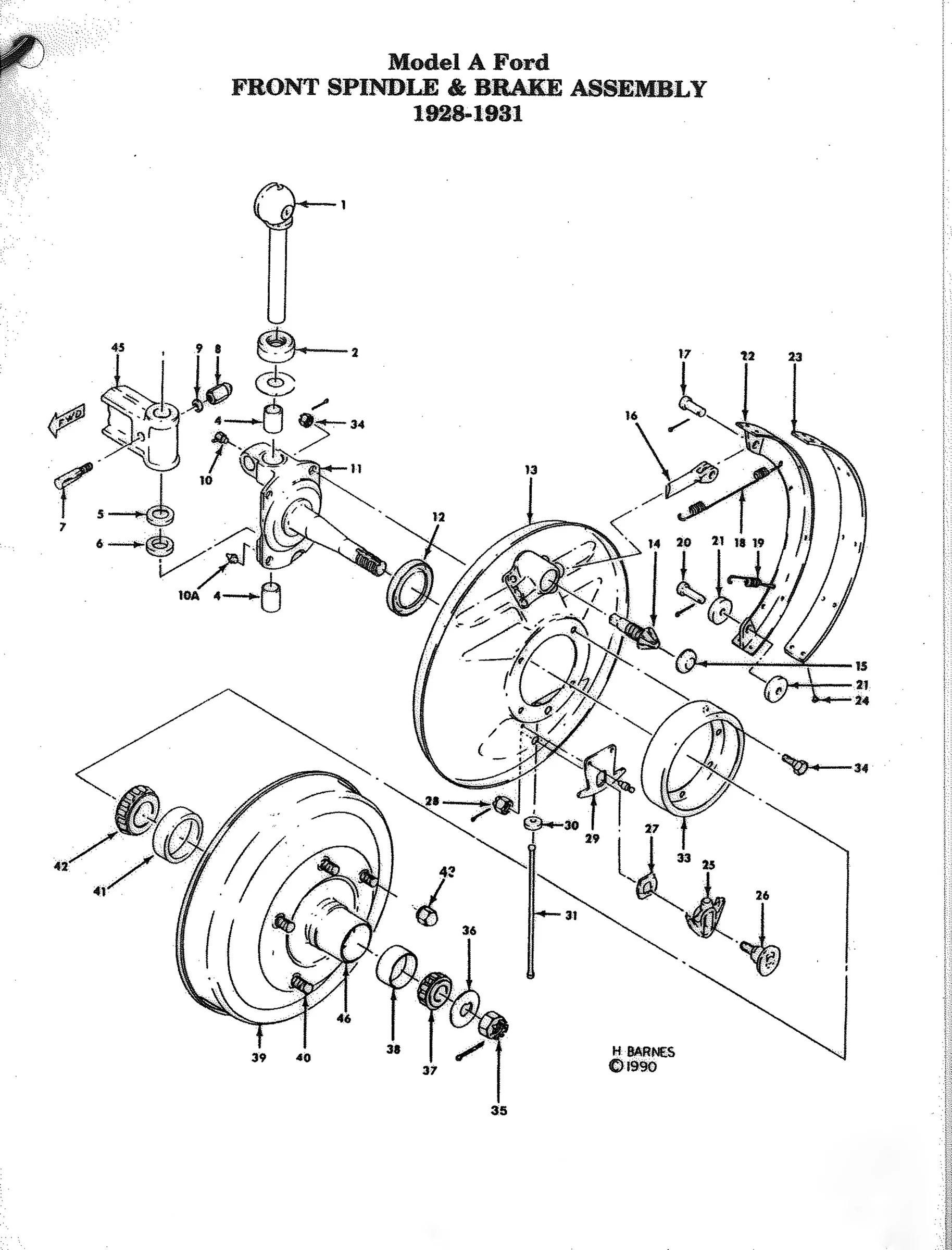 1928-31 Front Brakes exploded diagram