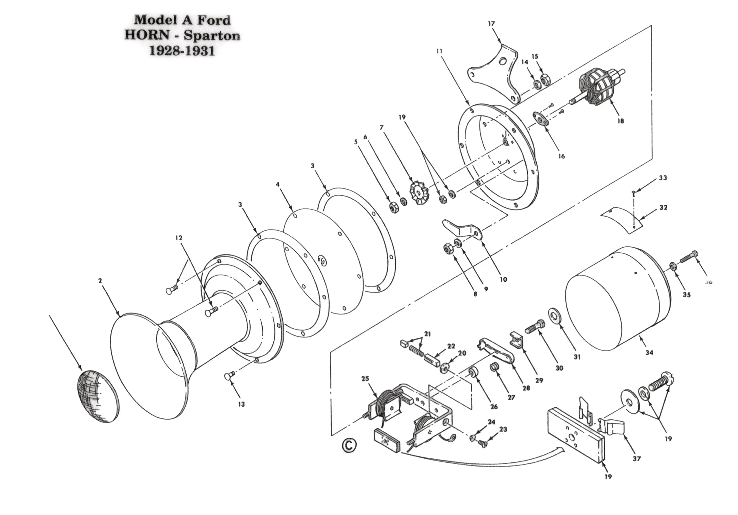 Model A Horn - Sparton exploded diagram