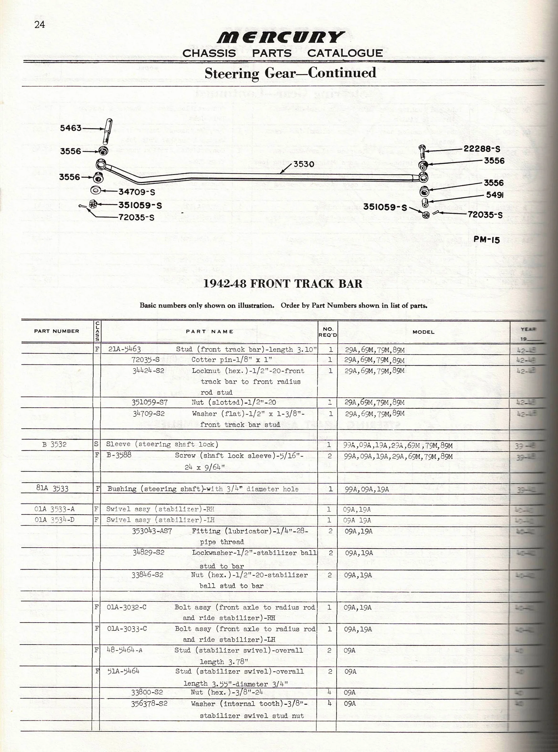 1942-48 Front Track Bar exploded diagram